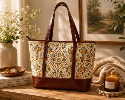 Mediterranean Moroccan Leather Trim Shoulder Tote Bag