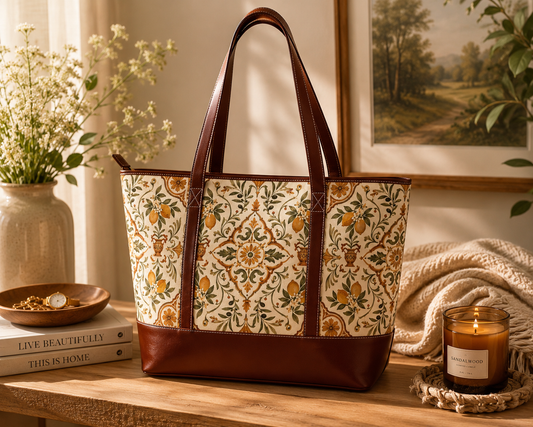 Mediterranean Moroccan Leather Trim Shoulder Tote Bag