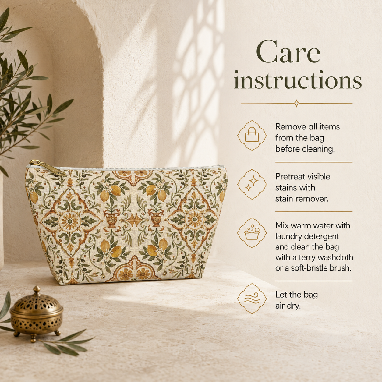 Mediterranean Moroccan Lemon Makeup Bag