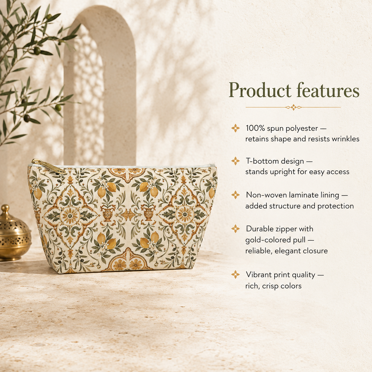 Mediterranean Moroccan Lemon Makeup Bag