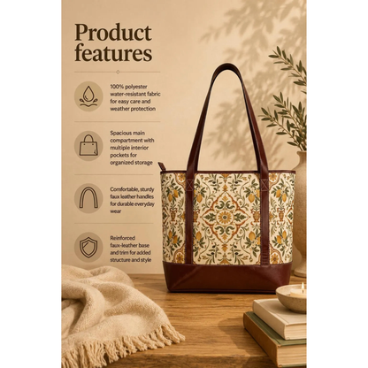 Mediterranean Moroccan Leather Trim Shoulder Tote Bag