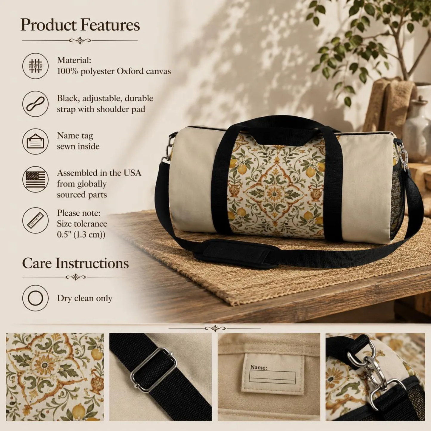 Mediterranean Moroccan Lemon Gym Duffle Bag