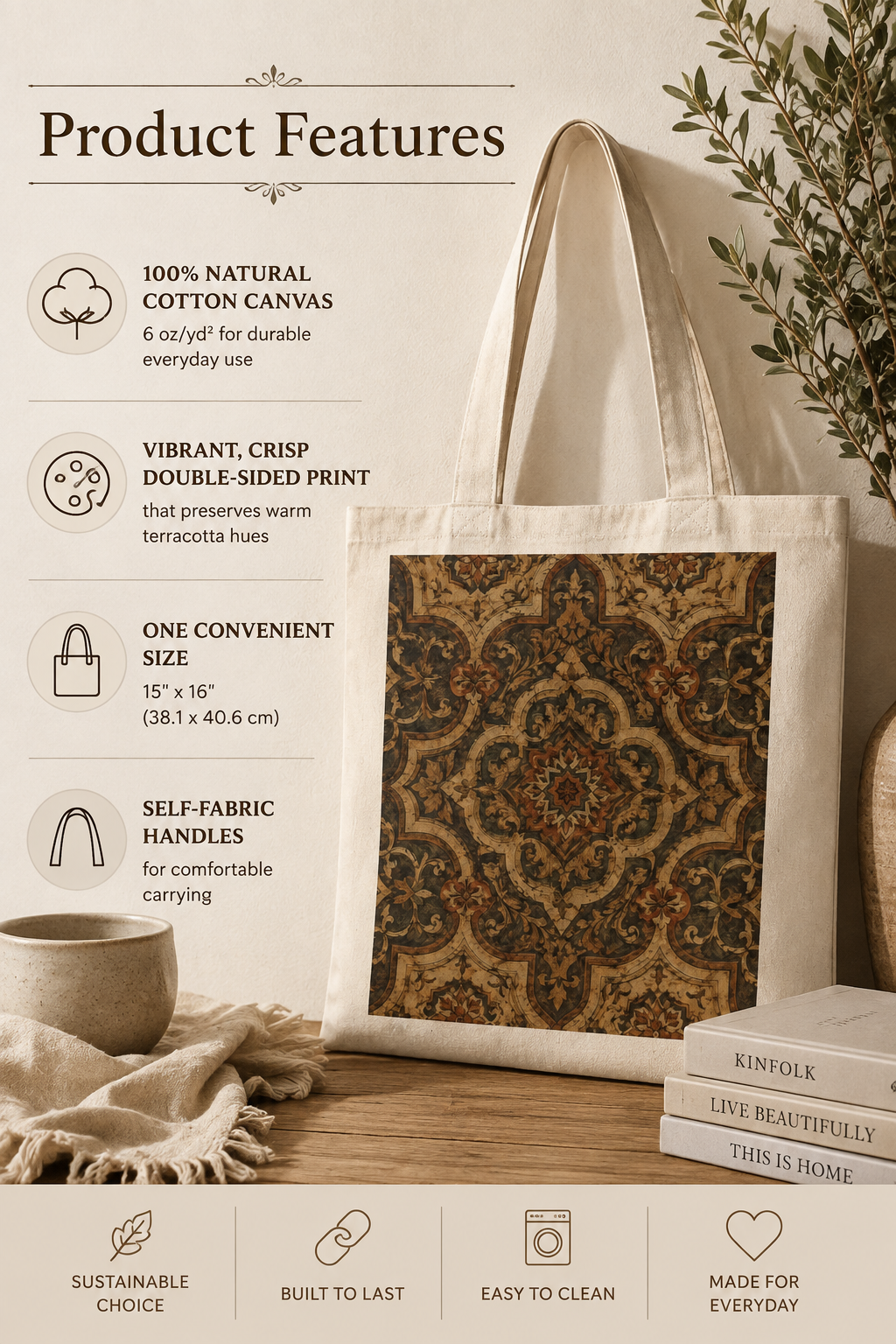 100% Cotton Moroccan Mandala Tote Bag