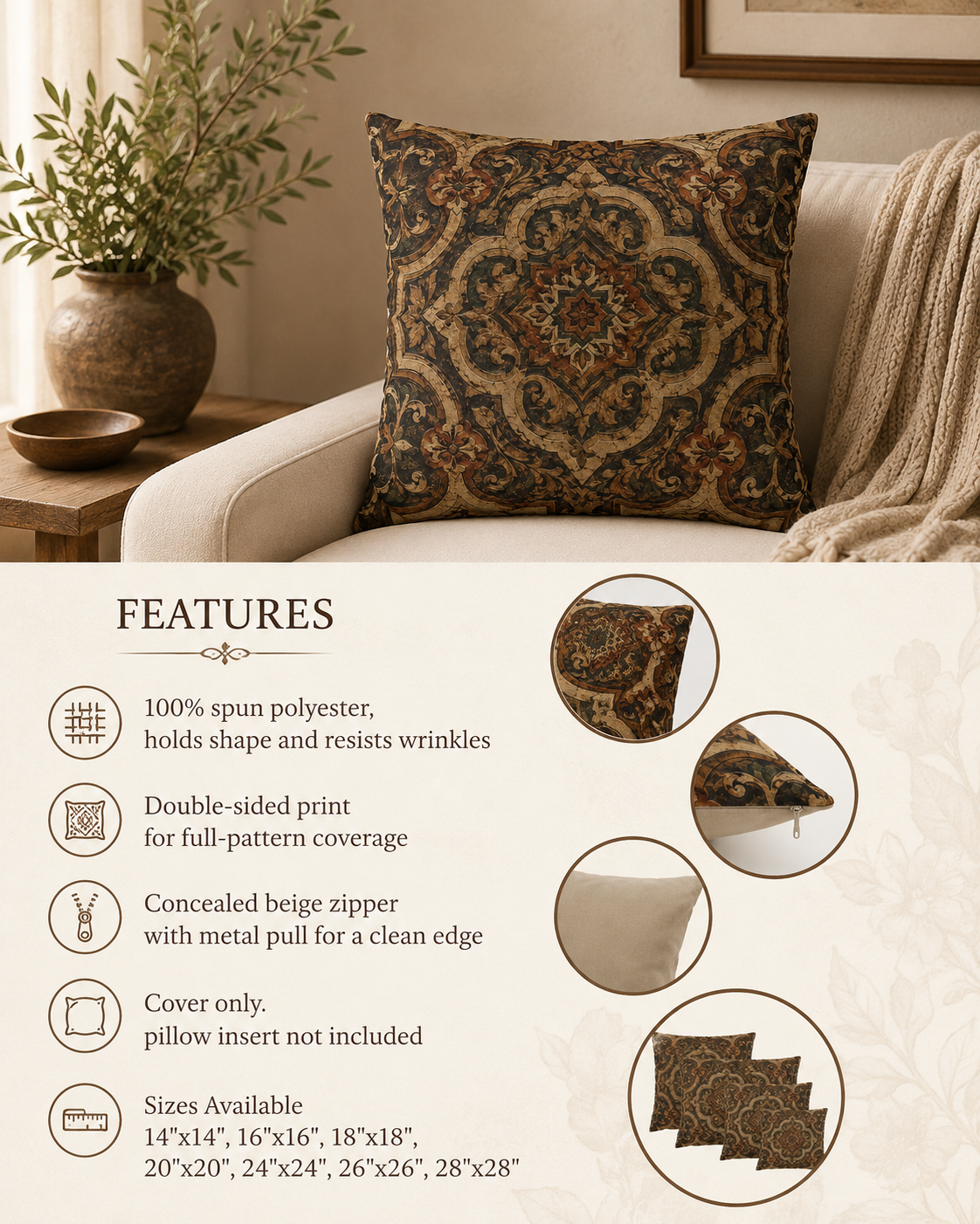 Moroccan Mandala Pillow Case Cover