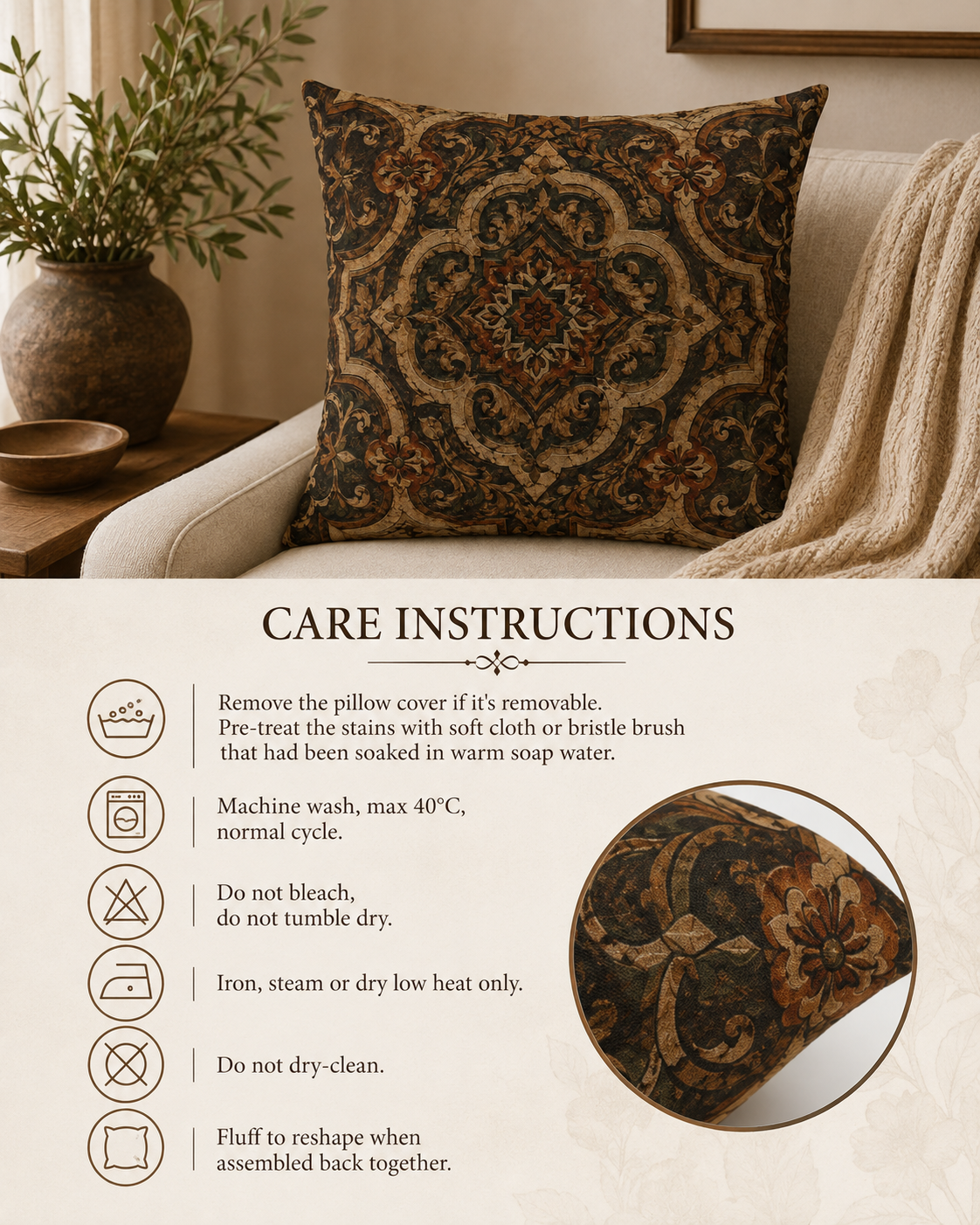 Moroccan Mandala Pillow Case Cover