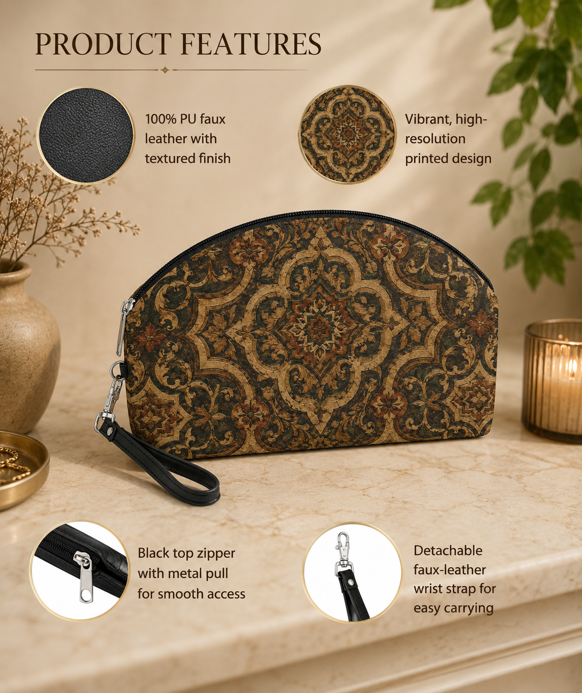 Moroccan Mandala Cosmetic Makeup Pouch