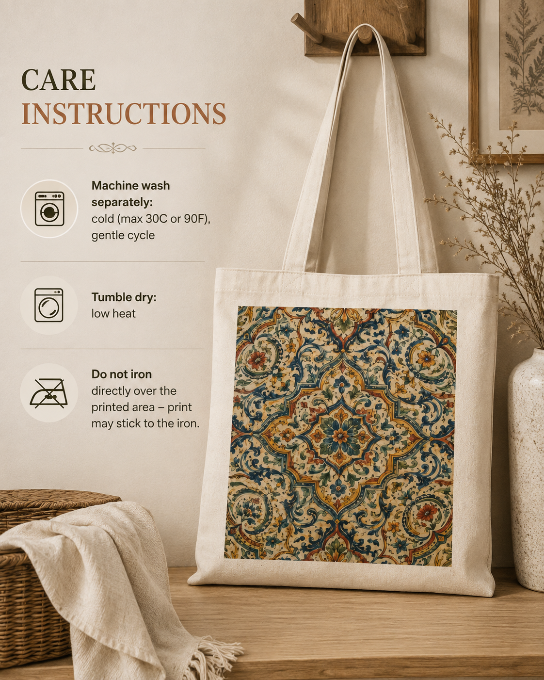 100% Cotton Moroccan Spanish Tote Bag