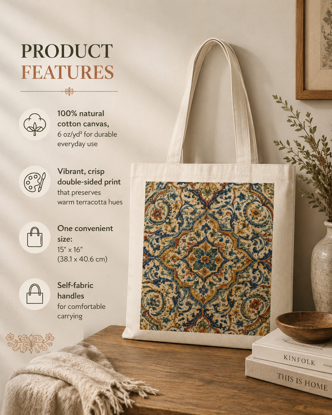 100% Cotton Moroccan Spanish Tote Bag