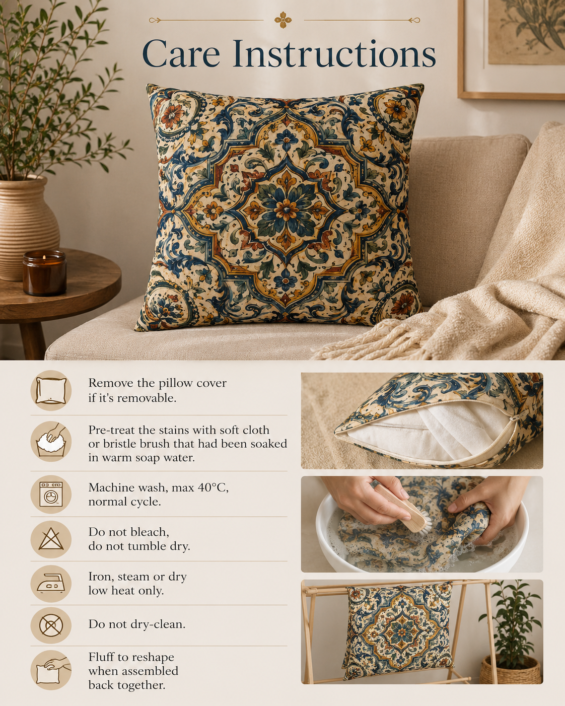 Moroccan Spanish Pillow Case Cover