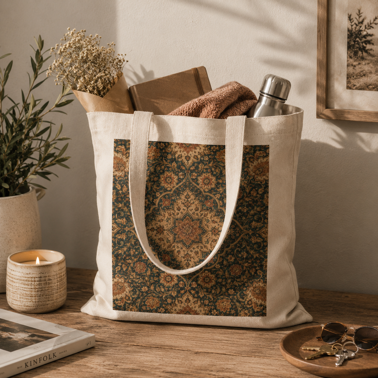 100% Cotton Ornate Moroccan Canvas Tote Bag