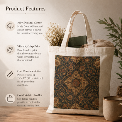 100% Cotton Ornate Moroccan Canvas Tote Bag