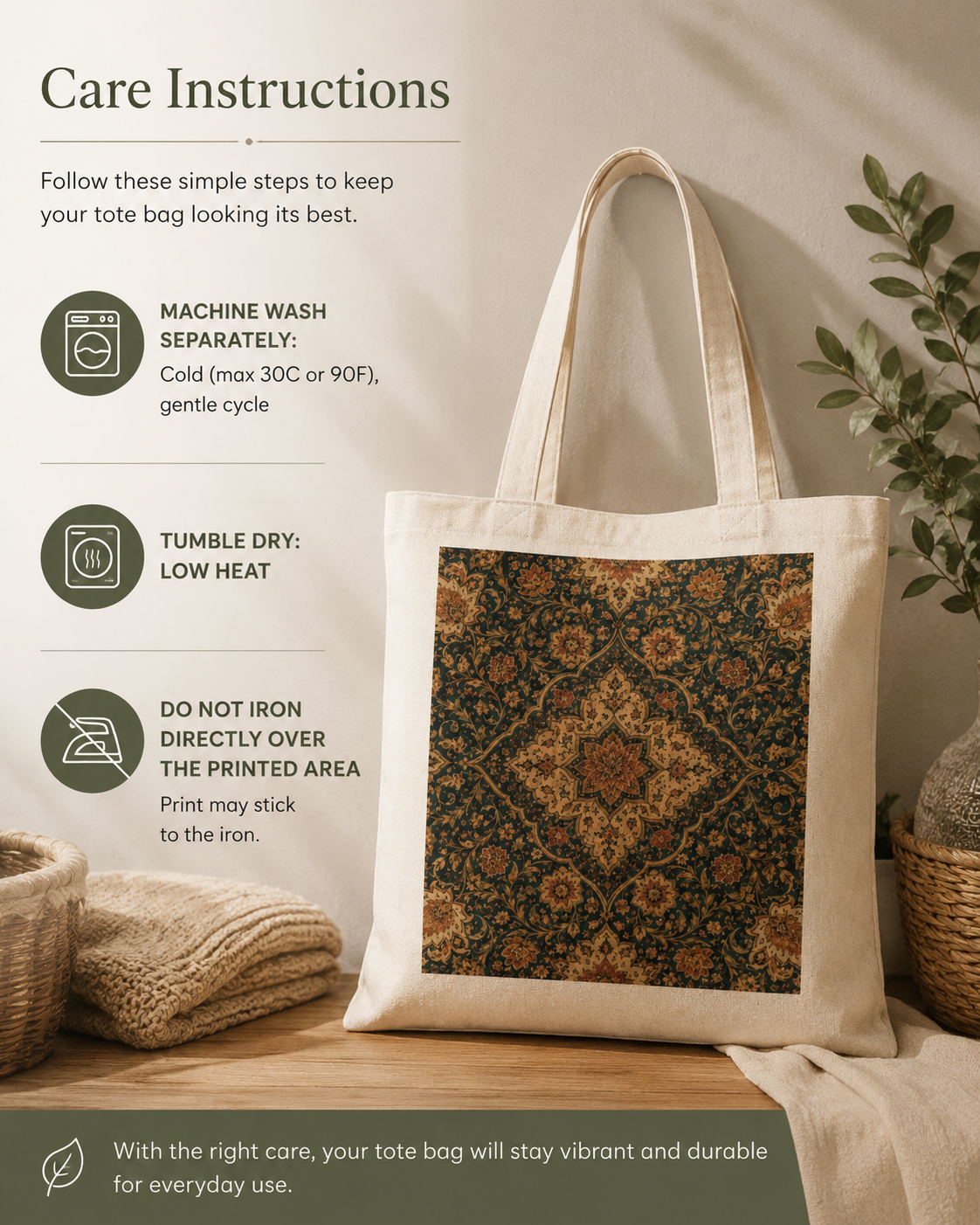 100% Cotton Ornate Moroccan Canvas Tote Bag