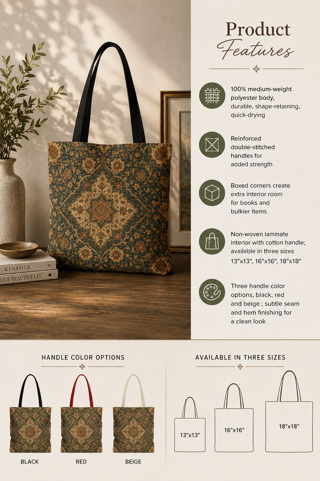 Ornate Moroccan Full Art Canvas Tote Bag