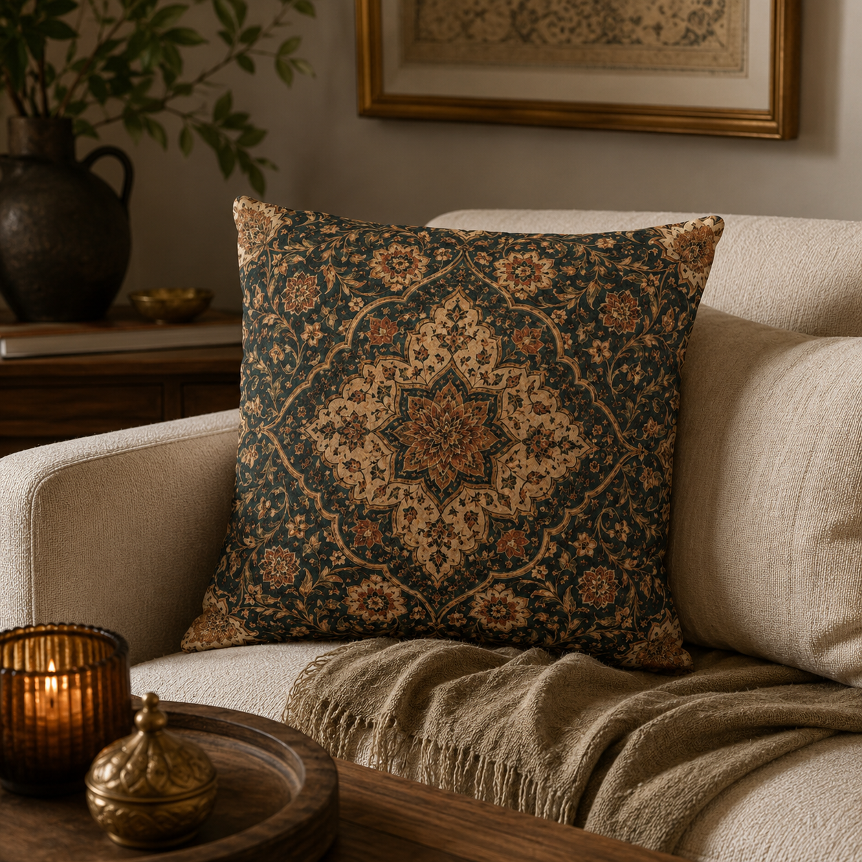 Ornate Moroccan Decorative Pillow Cover