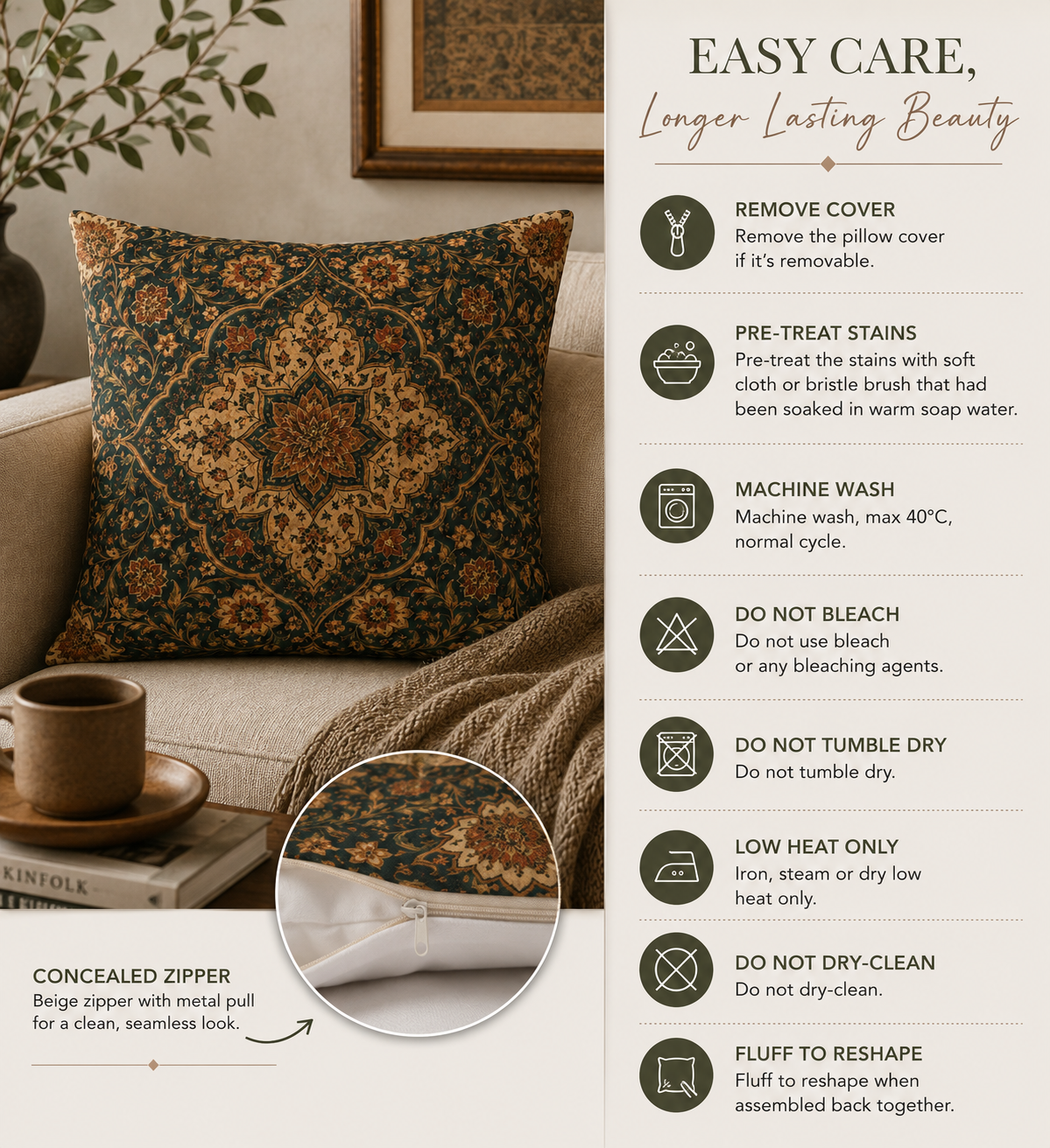 Ornate Moroccan Decorative Pillow Cover