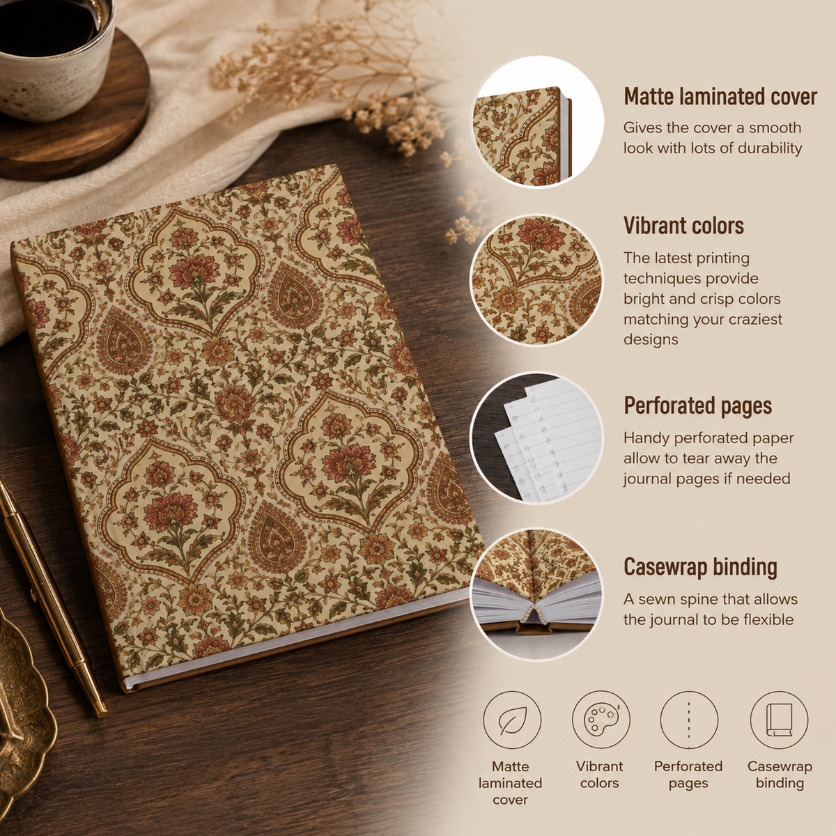 Moroccan Rose Traditional Hardcover Journal