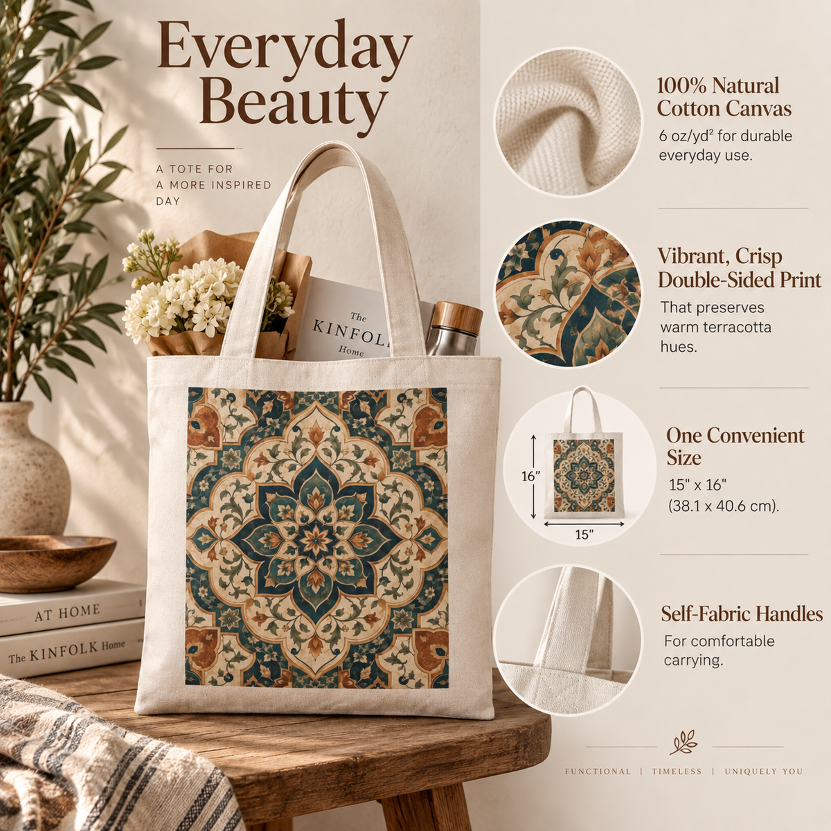 100% Cotton Elaborate Moroccan Canvas Tote Bag