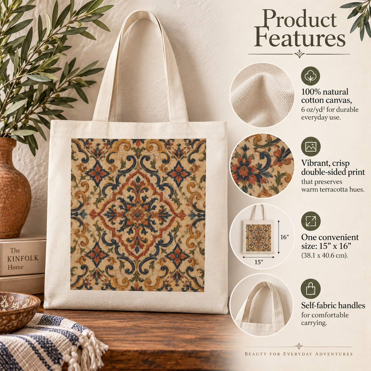100% Cotton Moroccan Canvas Tote Bag