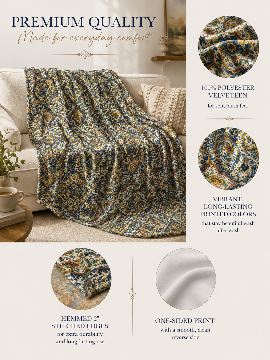 Spanish Moroccan Plush Microfiber Blanket