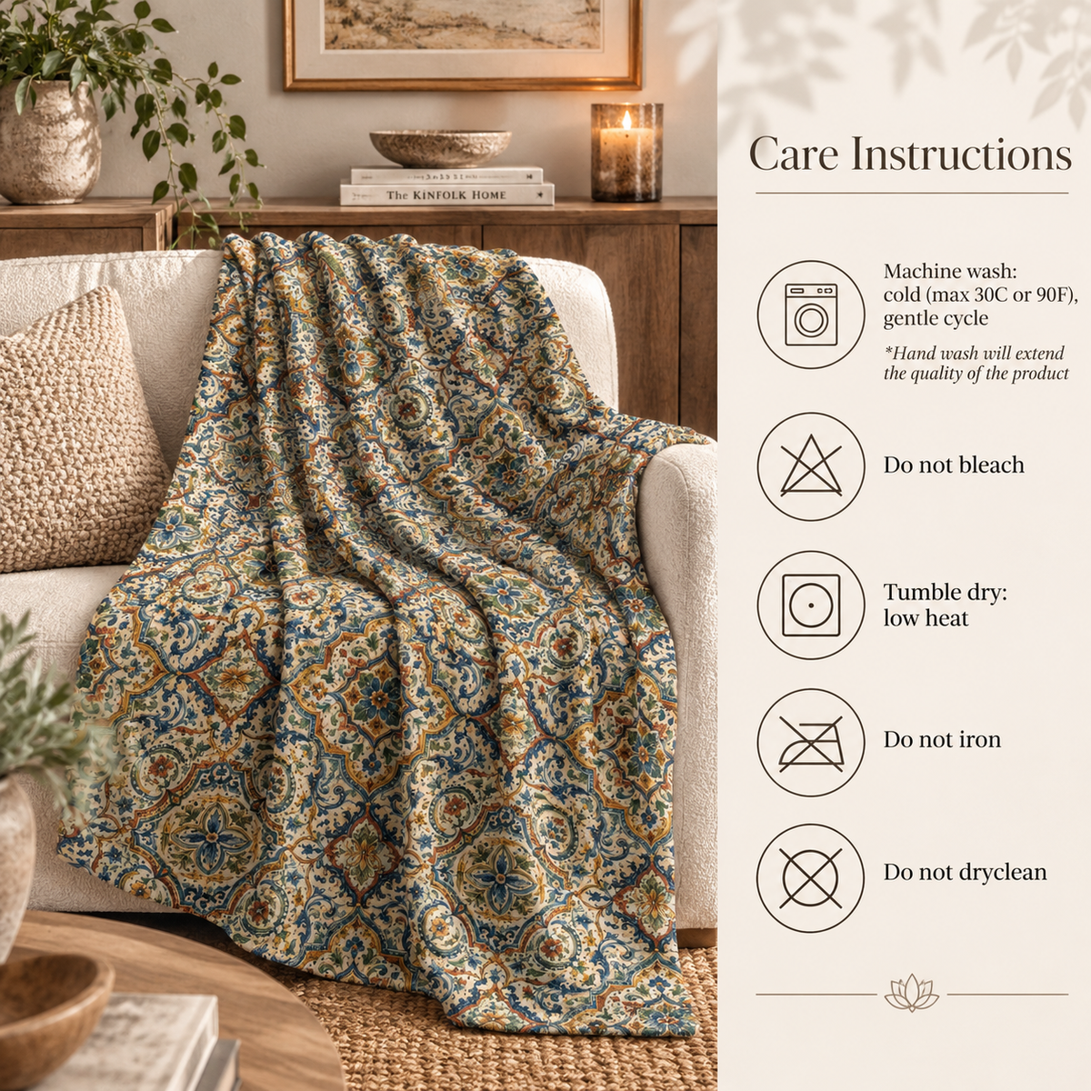 Spanish Moroccan Plush Microfiber Blanket