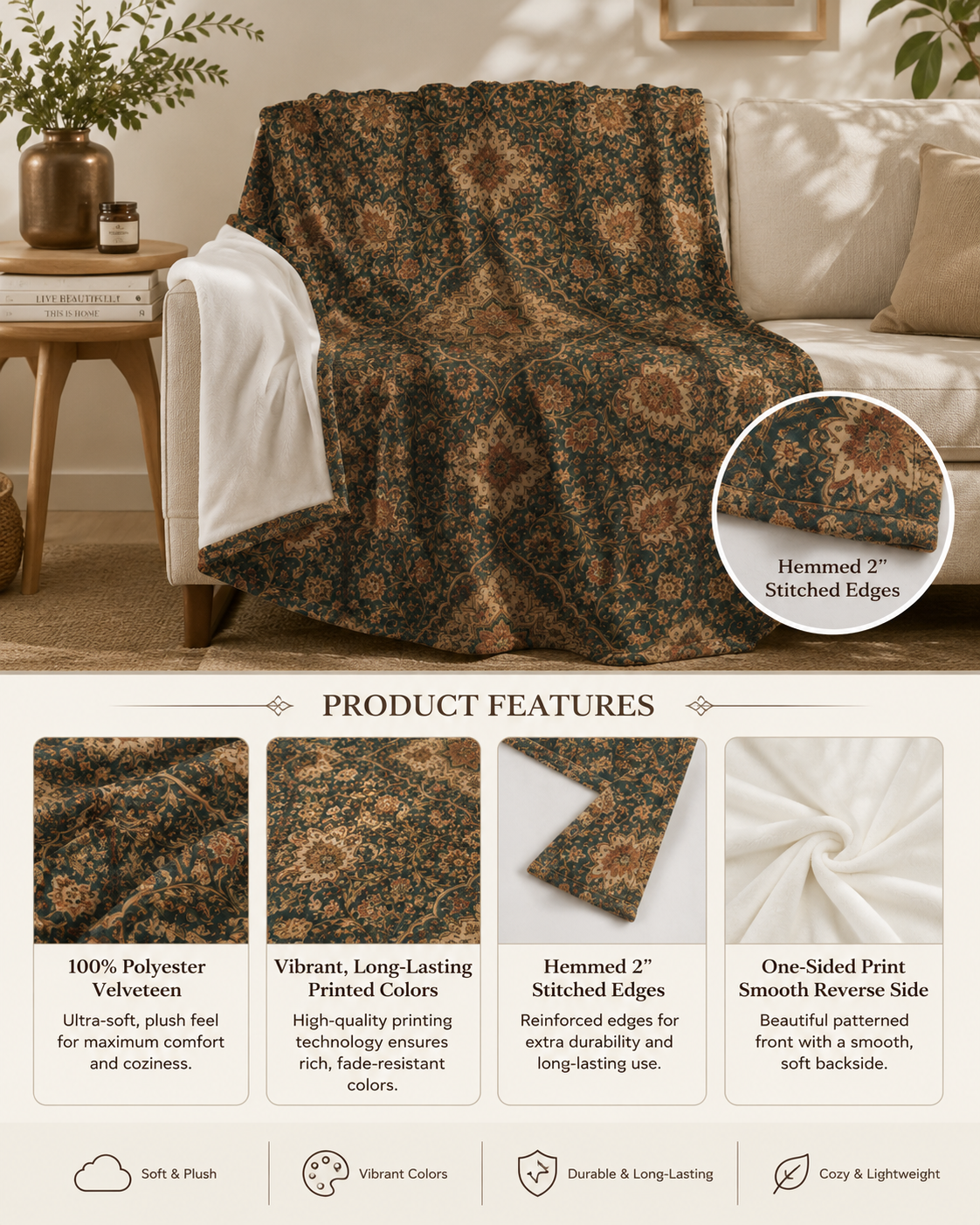 Ornate Moroccan Plush Microfiber Blanket