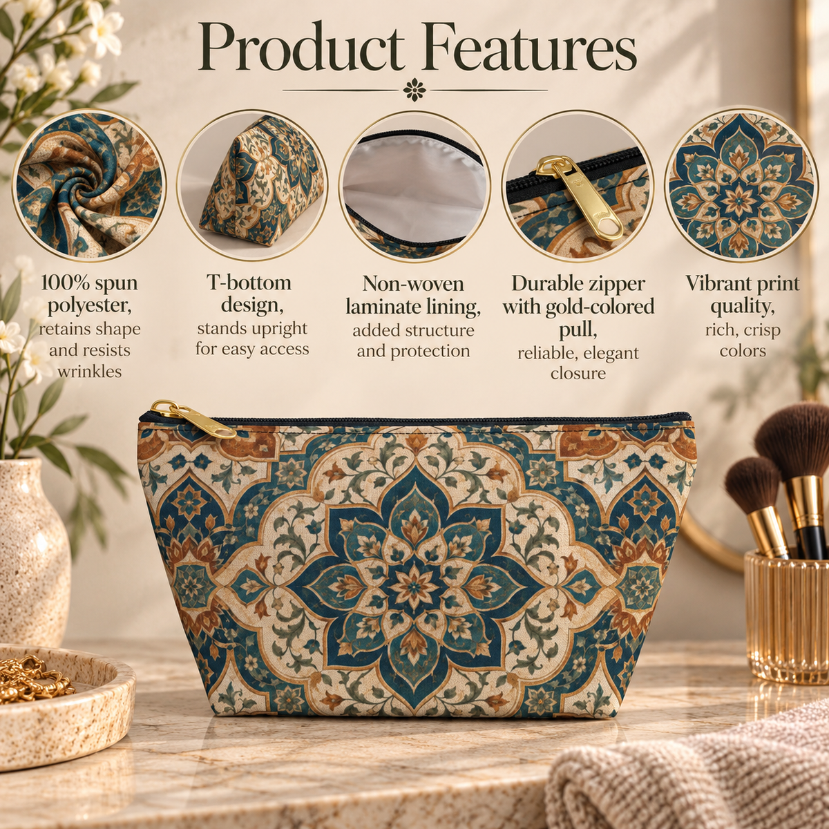 Elaborate Moroccan Mandala Makeup Bag