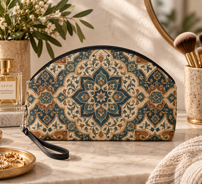 Elaborate Moroccan Round PU Leather Makeup Bag