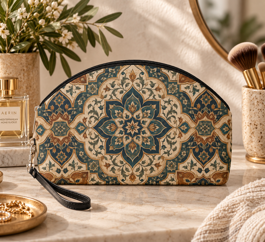 Elaborate Moroccan Round PU Leather Makeup Bag