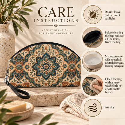 Elaborate Moroccan Round PU Leather Makeup Bag