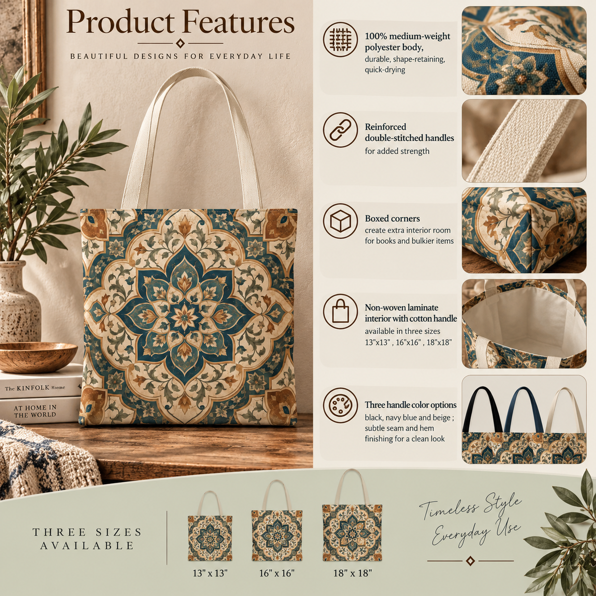 Full Art Elaborate Moroccan Canvas Tote Bag