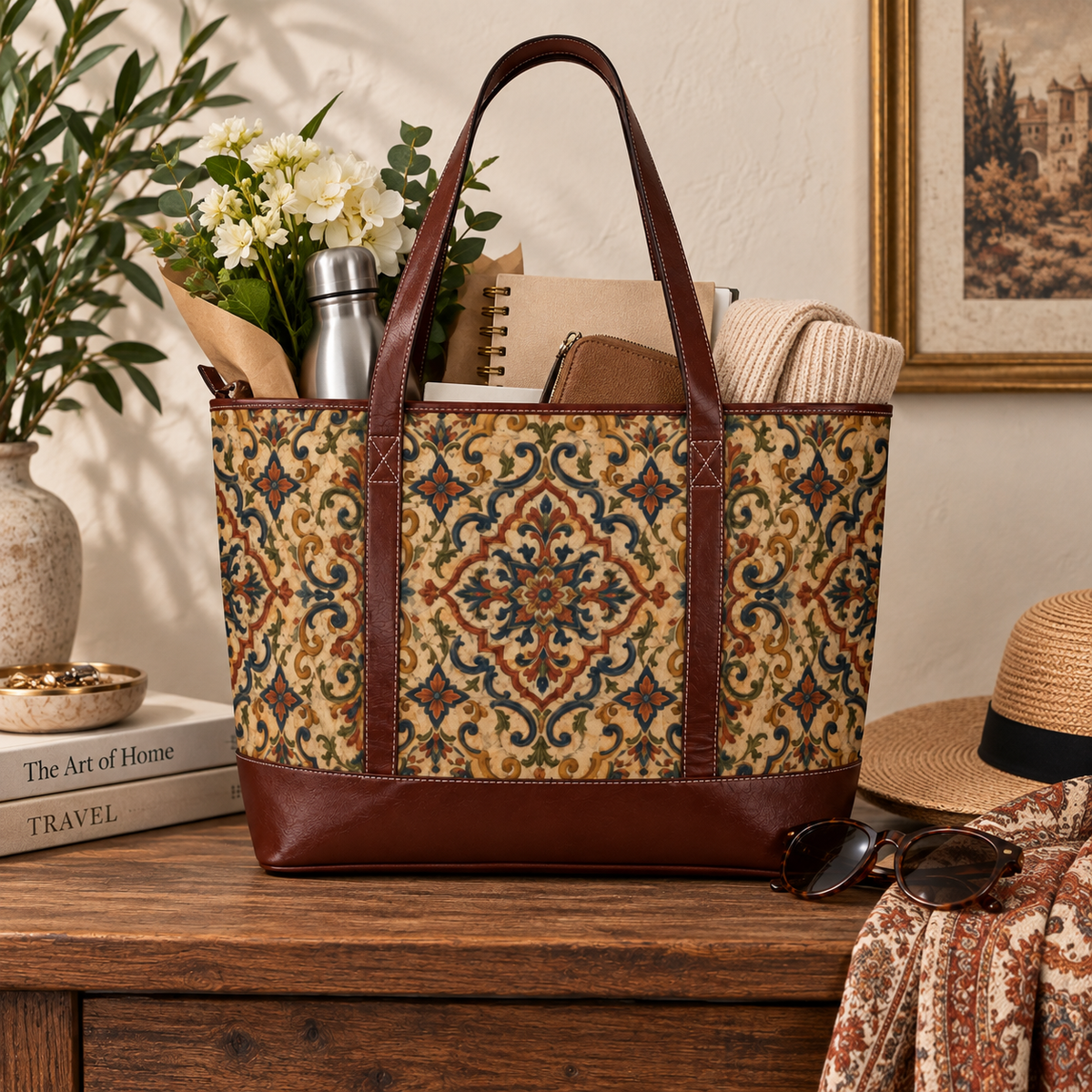 Moroccan Ornate Traditional Leather Trim Handbag