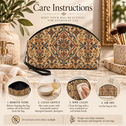 Moroccan Ornate Traditional PU Leather Round Makeup Bag