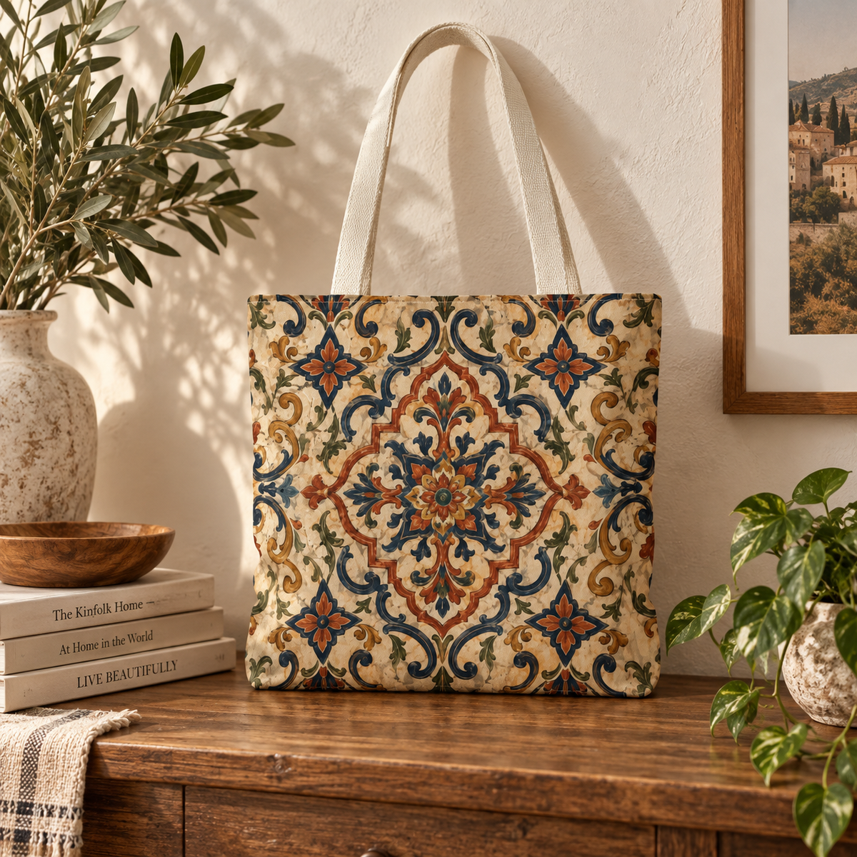 Full Art Moroccan Ornate Traditional Canvas Tote Bag