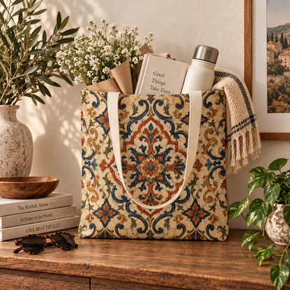 Full Art Moroccan Ornate Traditional Canvas Tote Bag