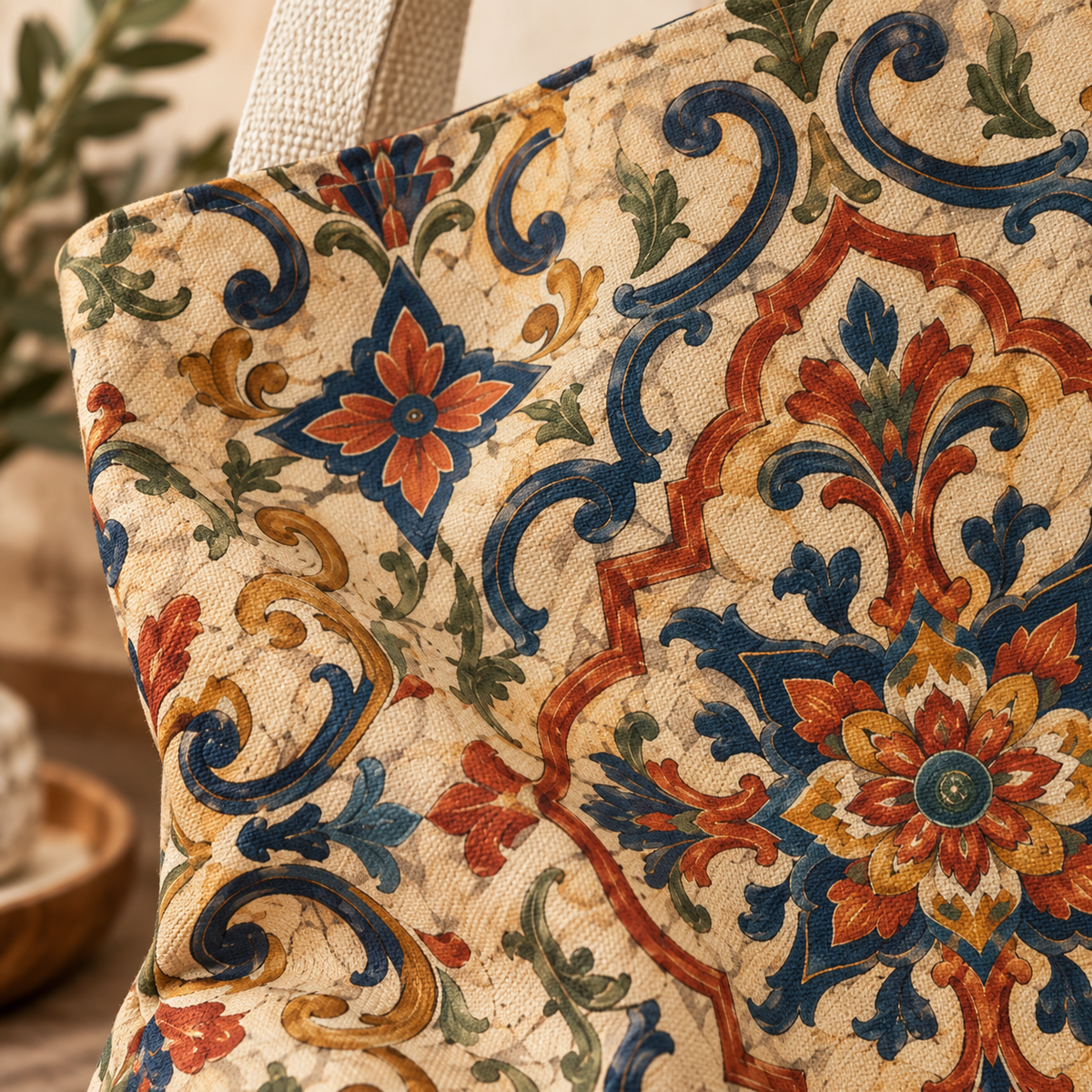 Full Art Moroccan Ornate Traditional Canvas Tote Bag