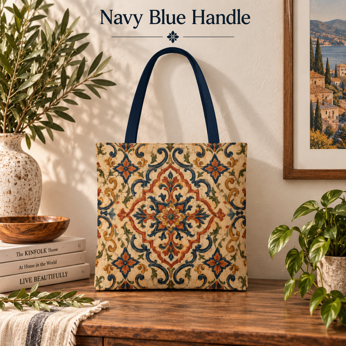 Full Art Moroccan Ornate Traditional Canvas Tote Bag