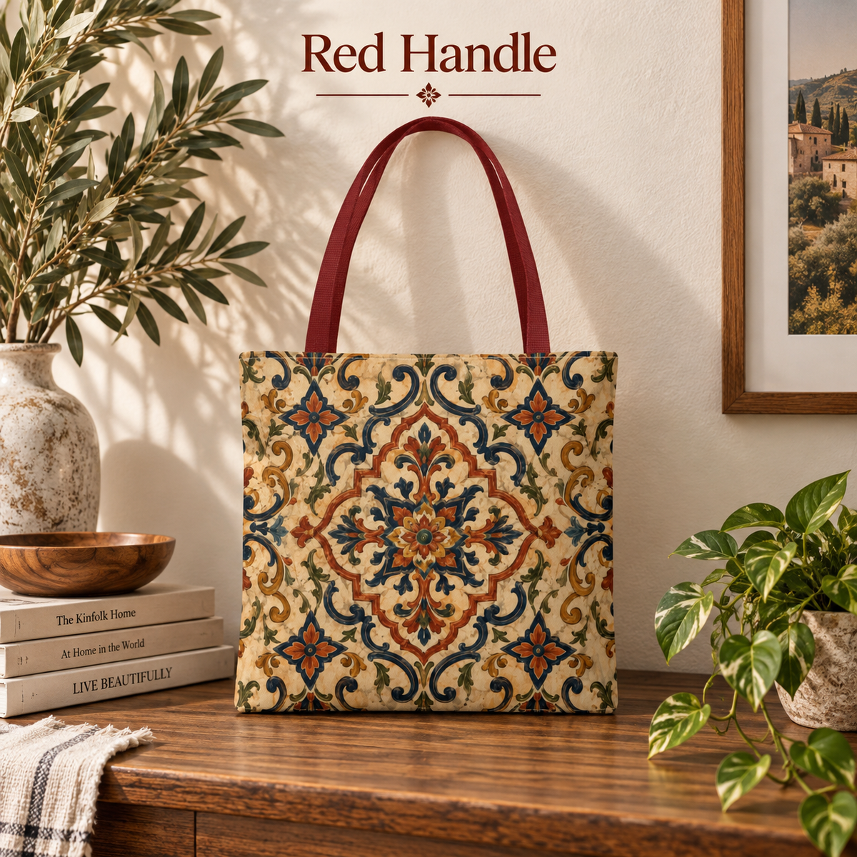 Full Art Moroccan Ornate Traditional Canvas Tote Bag