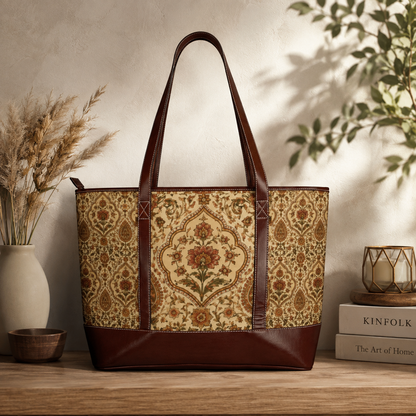 Moroccan Rose Traditional Leather Trim Handbag
