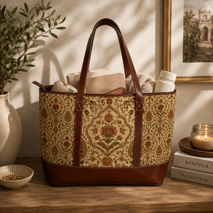 Moroccan Rose Traditional Leather Trim Handbag