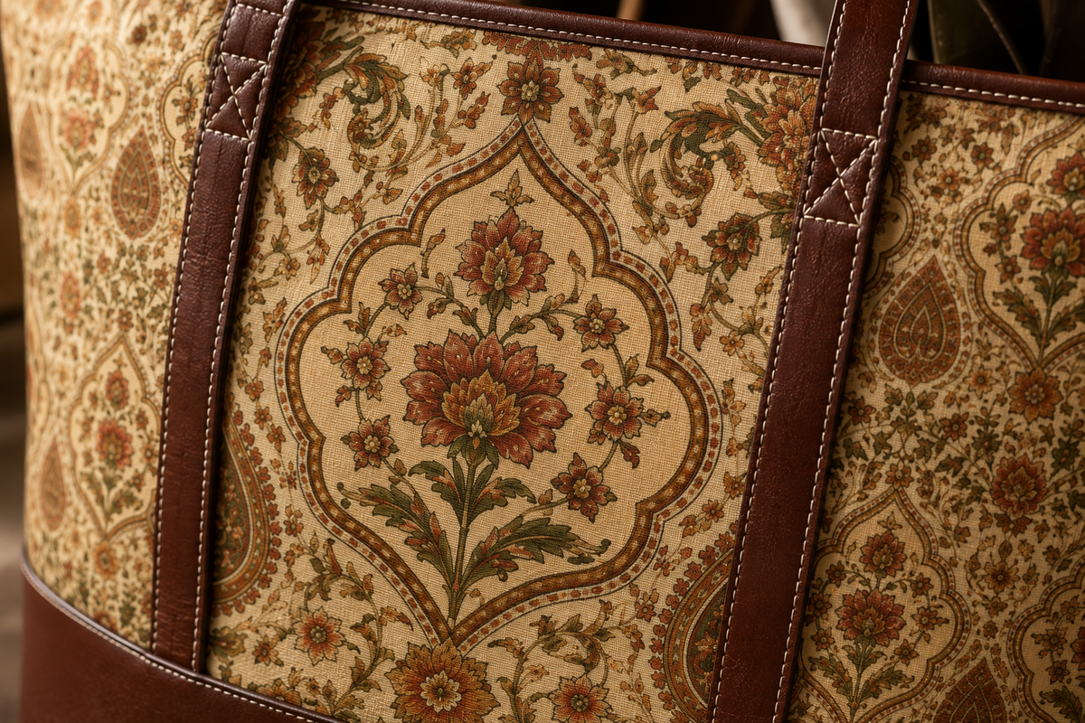 Moroccan Rose Traditional Leather Trim Handbag