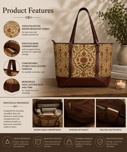 Moroccan Rose Traditional Leather Trim Handbag