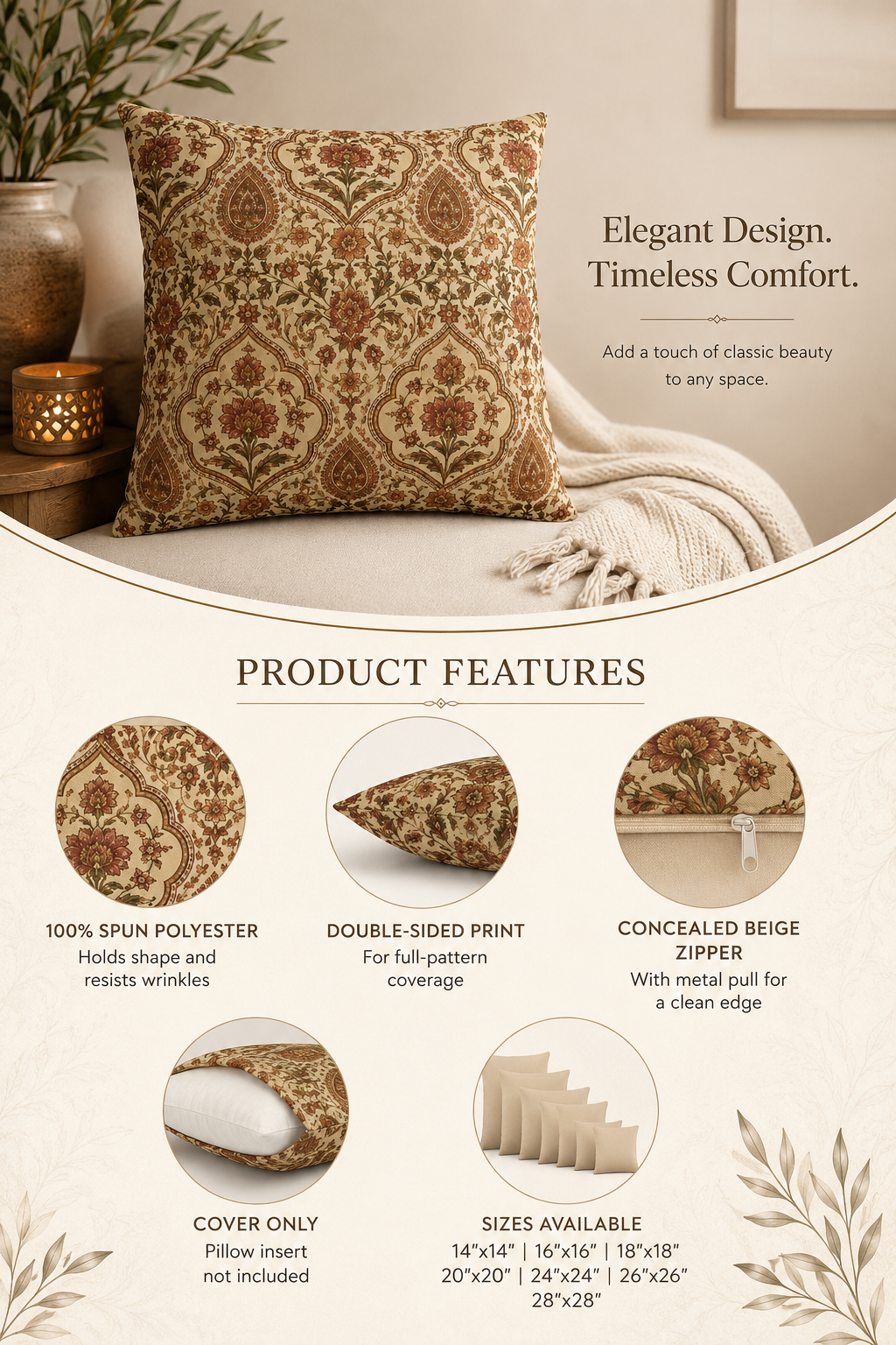 Moroccan Rose Traditional Pillow Cover