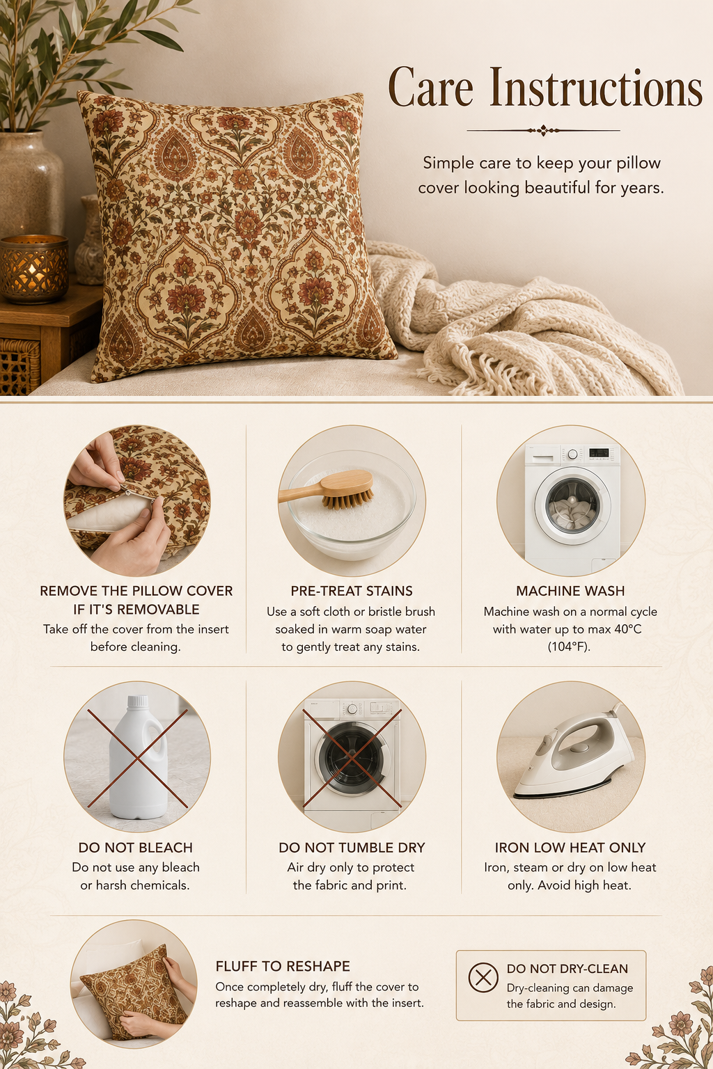 Moroccan Rose Traditional Pillow Cover