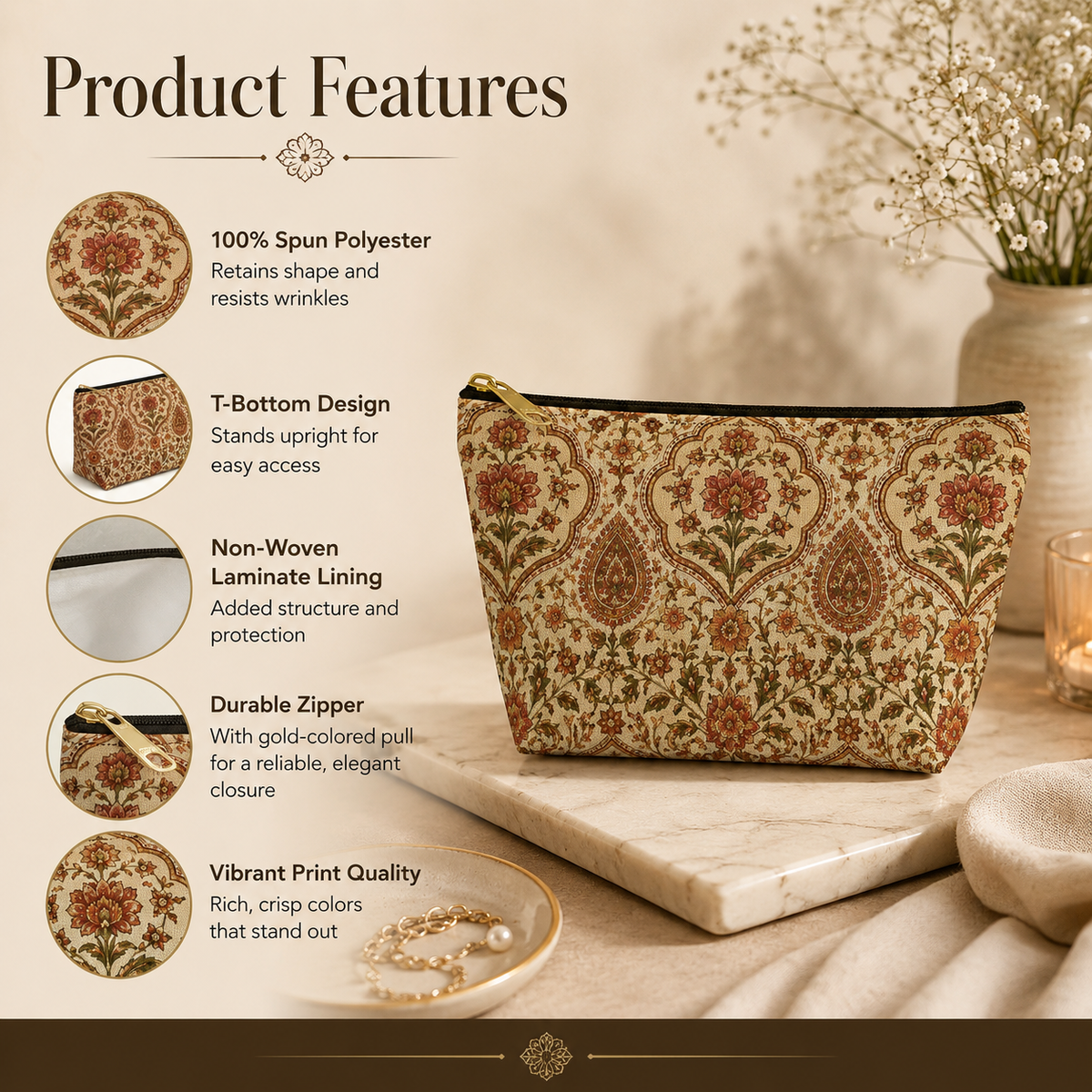 Moroccan Rose Traditional Elephant Makeup Bag