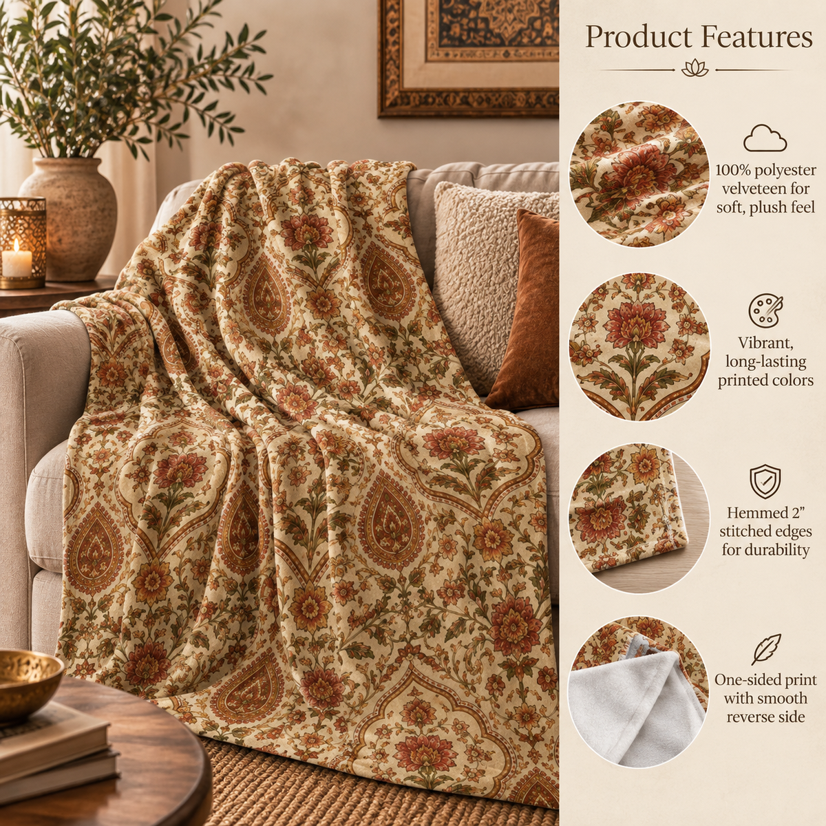 Moroccan Rose Traditional Plush Mircofiber Blanket