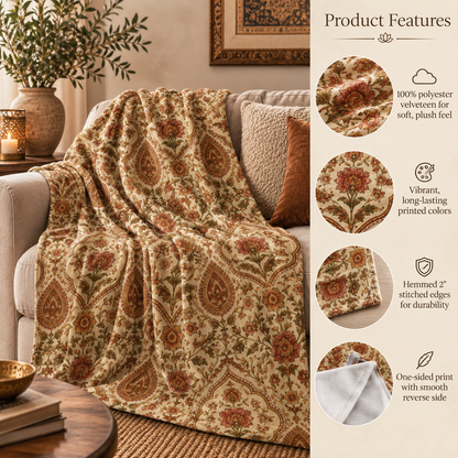 Moroccan Rose Traditional Plush Mircofiber Blanket