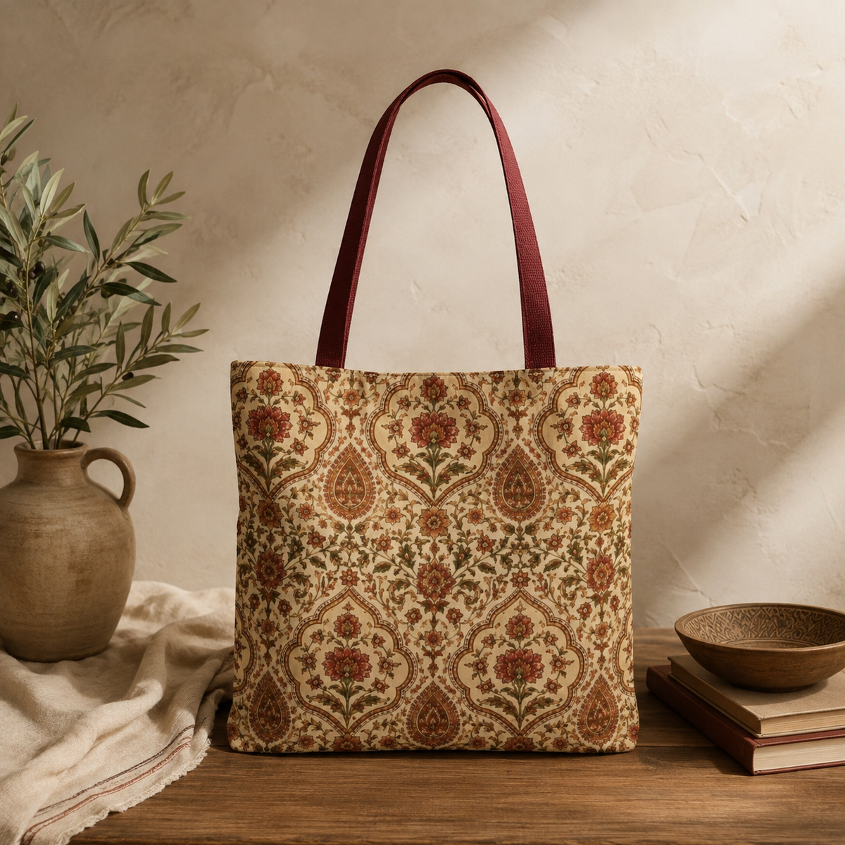 Full Art Moroccan Rose Traditional Canvas Tote Bag