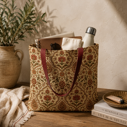 Full Art Moroccan Rose Traditional Canvas Tote Bag