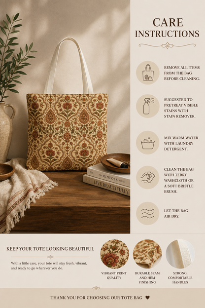 Full Art Moroccan Rose Traditional Canvas Tote Bag