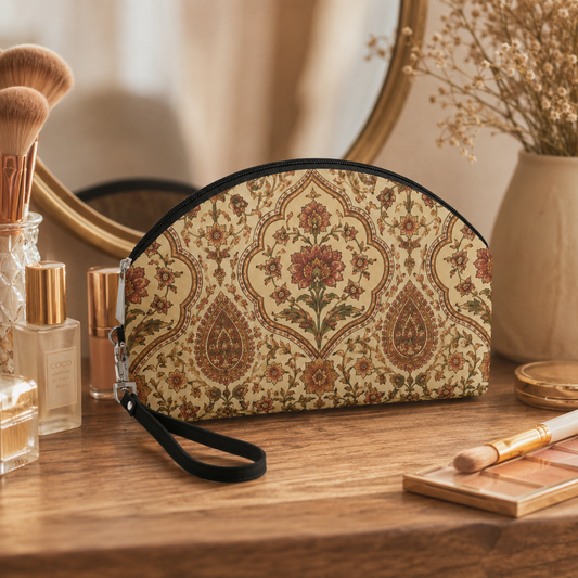 Moroccan Rose Traditional Round PU Leather Makeup Bag